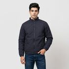 Men's Navy Blue Stand Collar Bomber Jacket, Navy Blue, small
