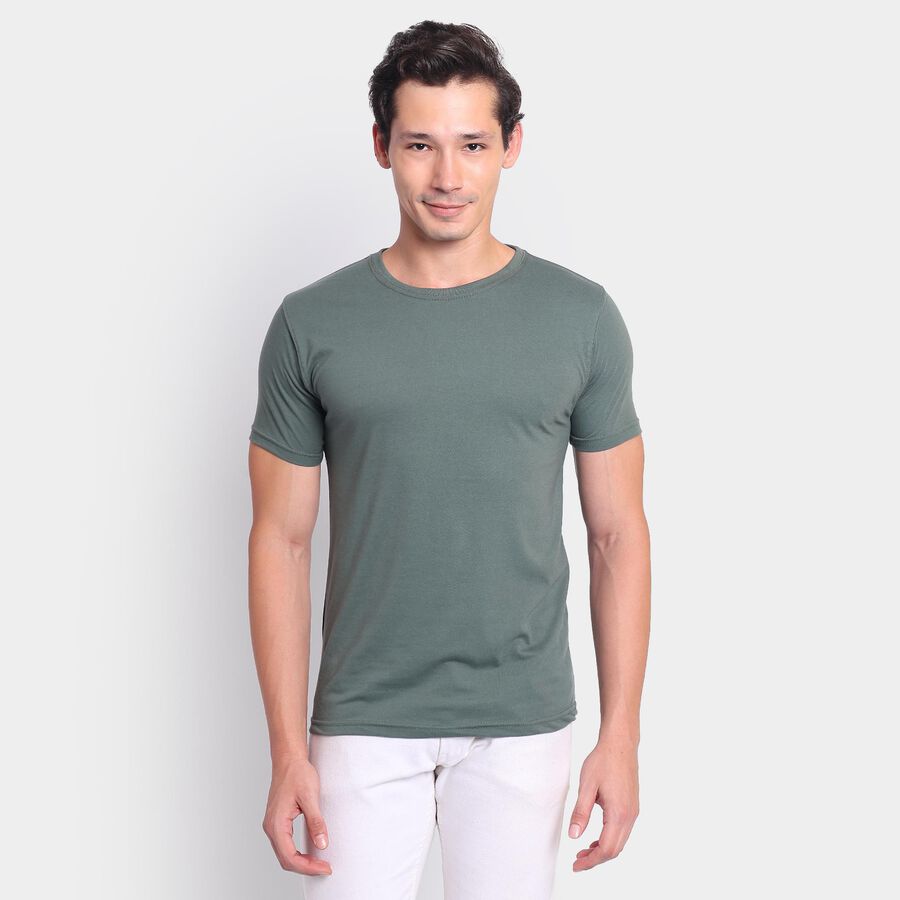 Men's Round Neck Half Sleeves T-Shirt, Dark Green, large image number null