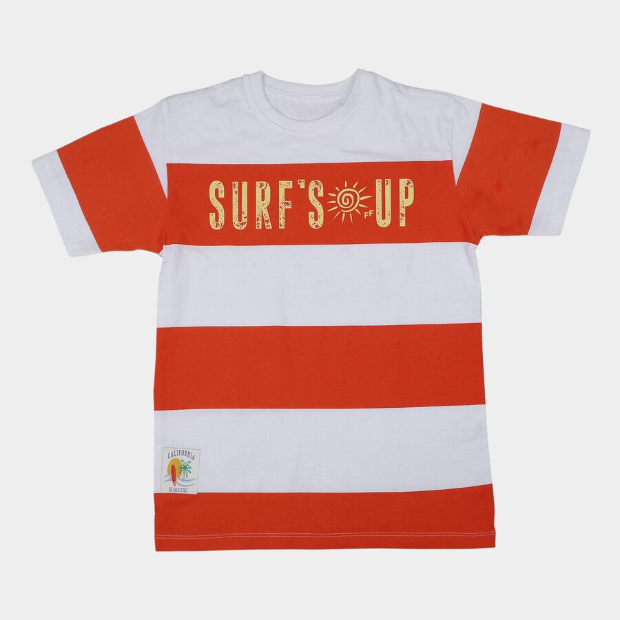 Boys Orange Cotton Round Neck Casual T-Shirt, Orange, large