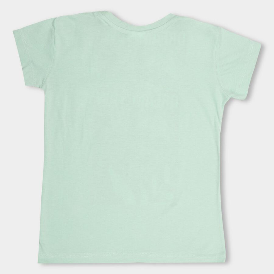 Girls' Light Green Cotton Blend Crew Neck Casual T-Shirt, हल्का हरा, large image number null