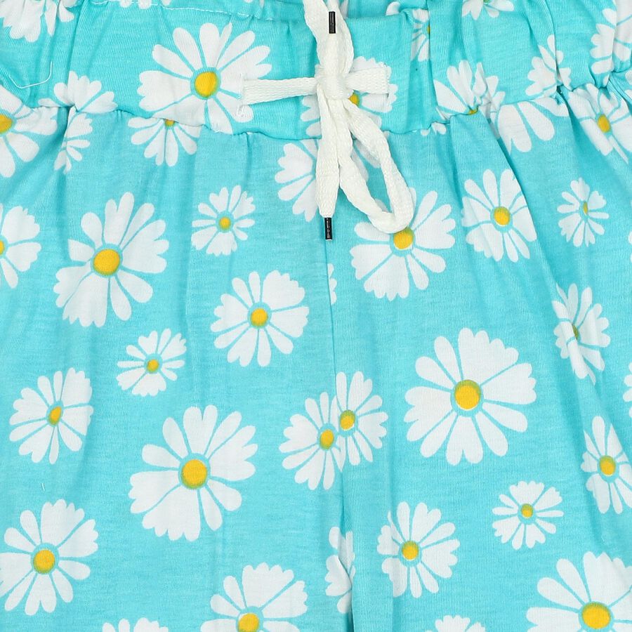 Girls' Light Green Straight Fit Floral Printed Cotton Blend Pyjama, हल्का हरा, large