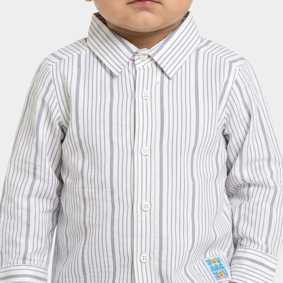 Boys White Cotton Collar Regular Fit Shirt, White, large