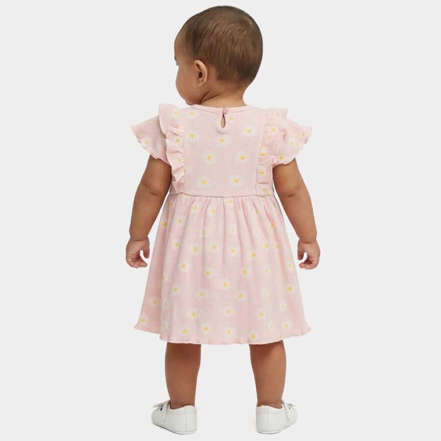 Infants' Pink Regular Fit Daisy Printed Ruffle Sleeve Frock, Light Pink, large