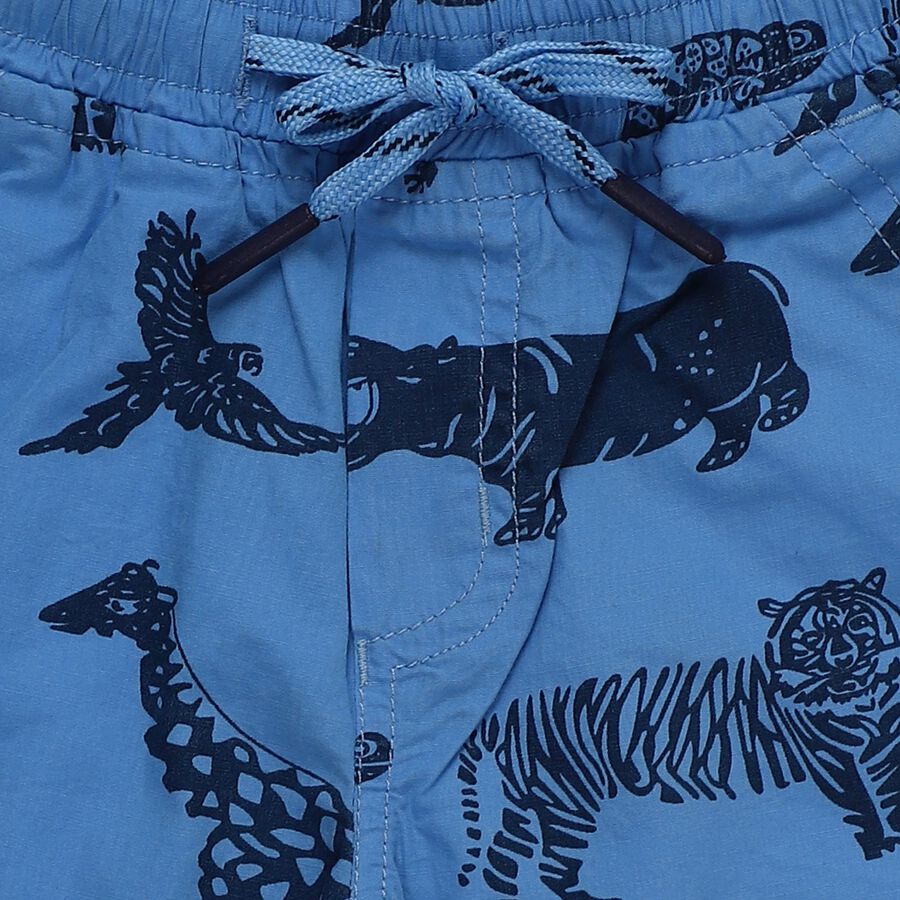 Boys' Blue Regular Fit Animal Printed Bermuda Shorts, Mid Blue, large
