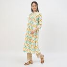 Women's Dark Green Cotton Round Neck Straight Kurta, गहरा हरा, small