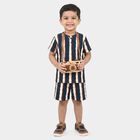 Boys Navy Blue Round Neck Striped Baba Suit, Navy Blue, small