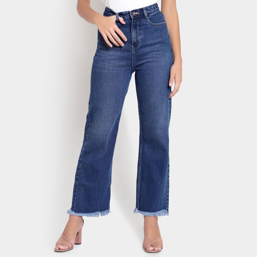 Washed High Rise Jeans, Mid Blue, large image number null