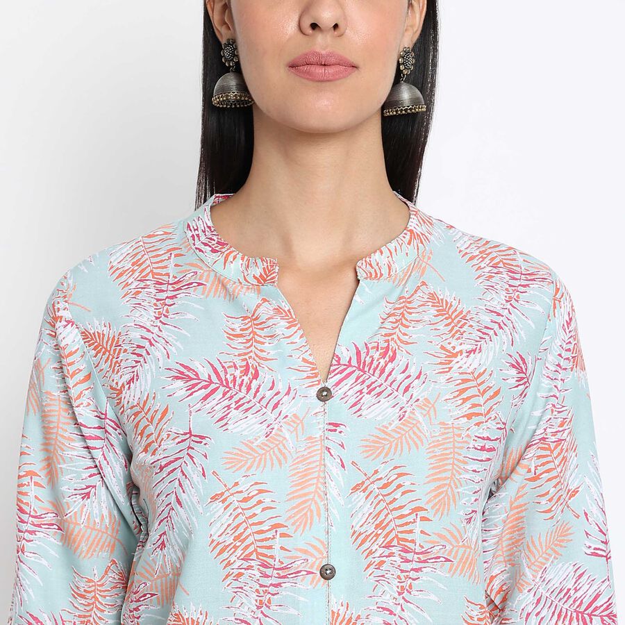Printed 3/4th Sleeves Flared Kurta, Light Green, large image number null