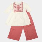 Girls Off White Round Neck Fusion Set Upper and Bottom Set, ऑफ व्हाइट, small