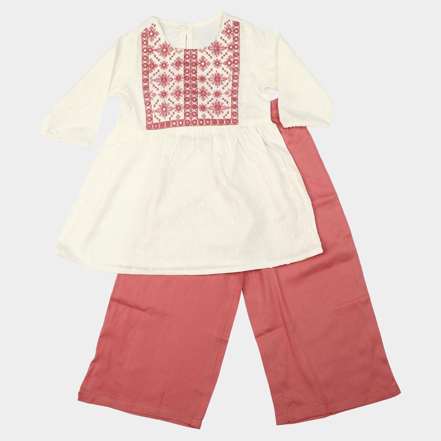 Girls Off White Round Neck Fusion Set Upper and Bottom Set, ऑफ व्हाइट, large