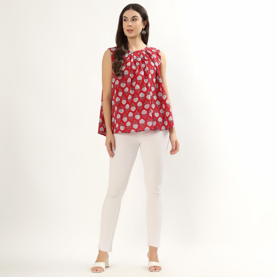 Women's Maroon Cotton Notch Neck Floral Printed Kurti, Maroon, large