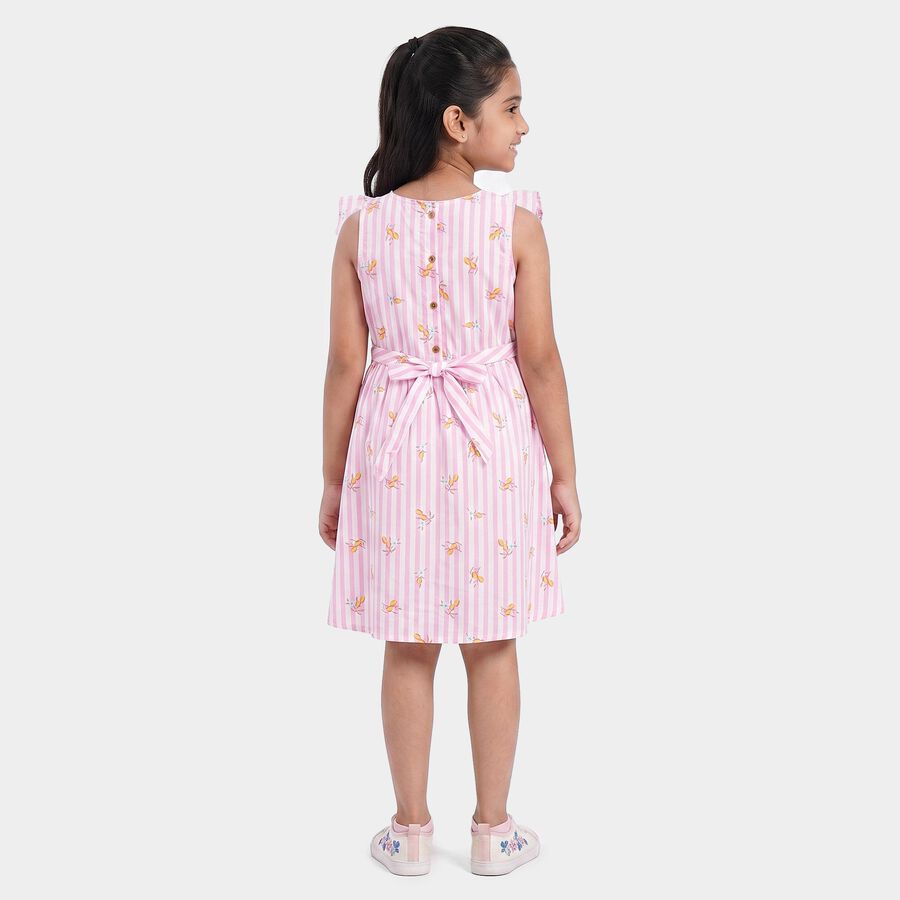 Girls' Lilac Striped Floral Printed Fit and Flare Frock, Lilac, large