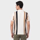 Men's Beige Polo Neck Striped T-Shirt, गहरा पीला, small