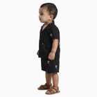 Infants' Black Cotton Collared Embroidered Baba Suit, Black, small