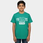 Boys' Dark Green Round Neck Casual T-Shirt, Dark Green, small