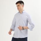 Men's Light Blue and White Cotton Spread Collar Formal Shirt, Dark Blue, small image number null