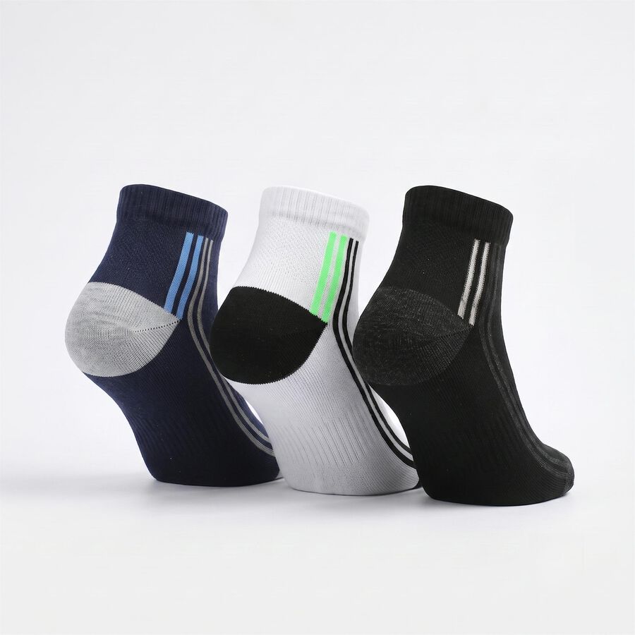 Men's Regular Fit Striped Pack of 3 Socks ( Blue, Black, White ), टील ब्लू, large