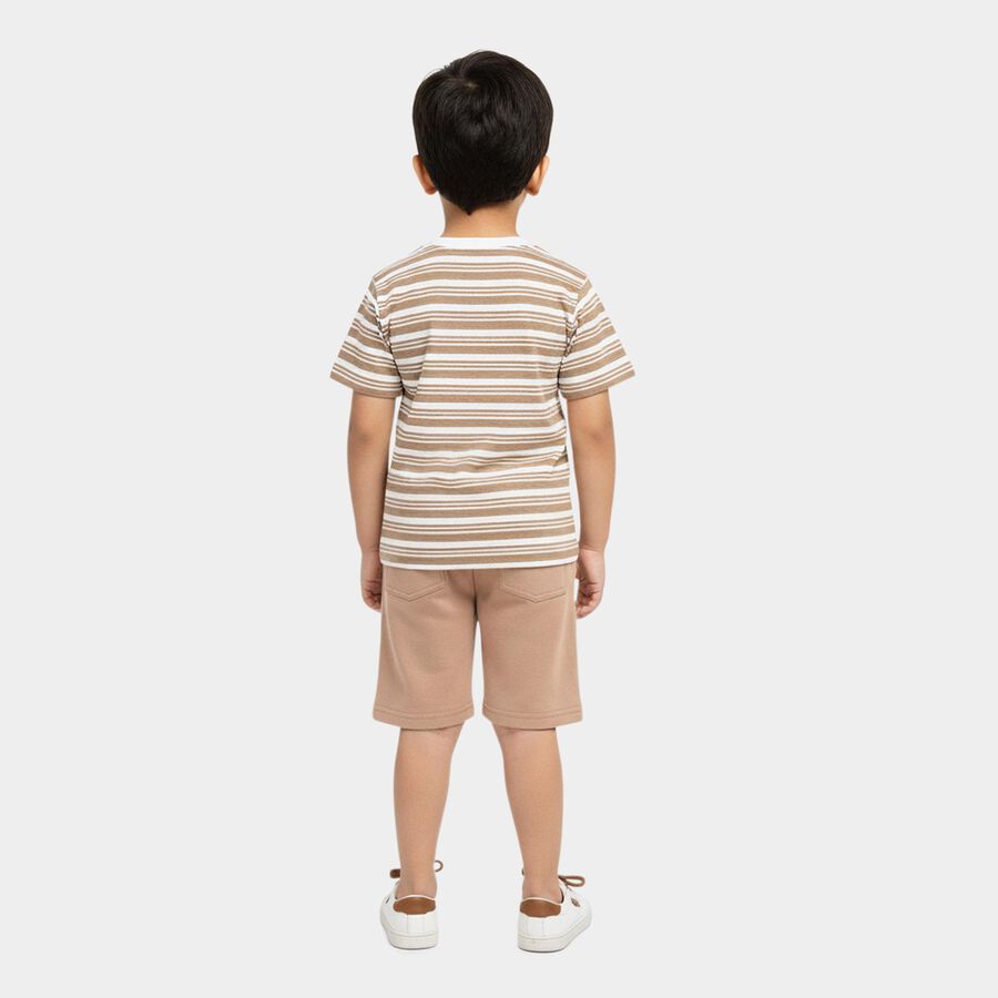 Boys Beige 100% Cotton Henley Neck Striped Baba Suit, Beige, large