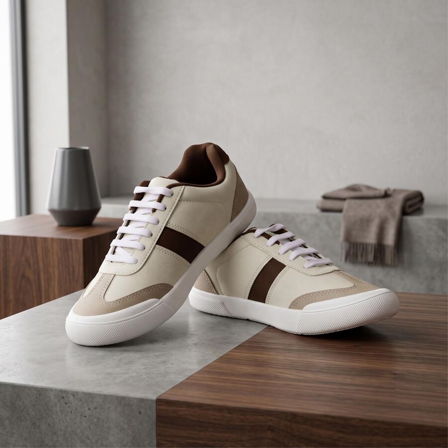 Boys' Brown Lace-Up Sneakers, भूरा, large