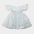 Girls' Light Blue Fit and Flare Embroidered Puff Sleeve Frock, Light Blue, small