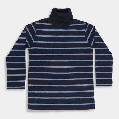 Boys Navy Blue and Light Blue Turtleneck Casual Pullover
