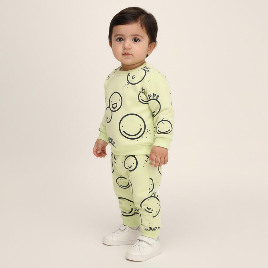 Infants' Light Green Round Neck Cartoon Printed Baba Suit, Light Green, large image number null