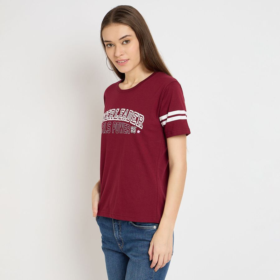 Ladies' 100% Cotton Round Neck T-Shirt, वाइन, large image number null