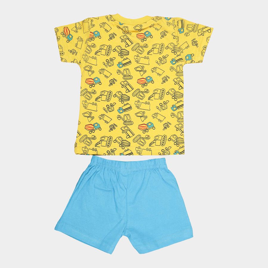 Infants Cotton Printed Baba Suit, Mid Blue, large image number null