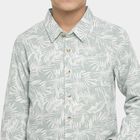 Boys' Mint Green Cotton Floral Regular Fit Shirt, Light Green, small