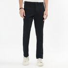 Men's Deep Jet Black Slim Fit Flat-Front Casual Trousers, नेवी ब्लू, small