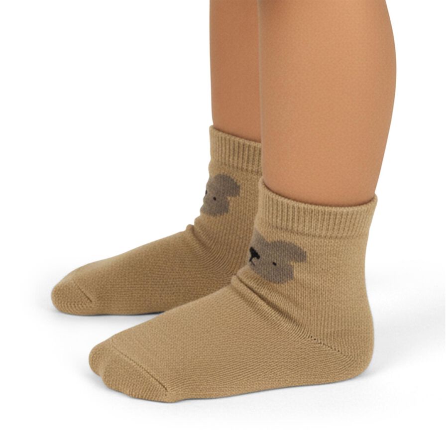 Infants Beige and White Regular Fit Bear Design Pack of 2 Socks, गहरा पीला, large image number null