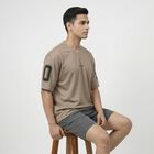 Men's Beige Crew Neck Athleisure T-Shirt, Beige, small