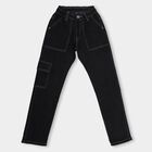 Girls' Jet Black Slim Fit Cargo Jeans, Black, small image number null