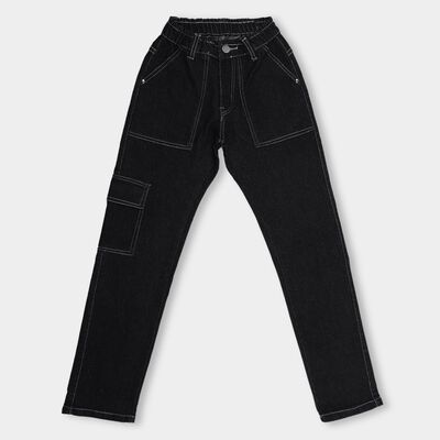 Girls' Jet Black Slim Fit Cargo Jeans