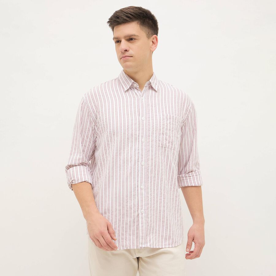 Men's Bright Coral Red Classic Casual Shirt, मूँगा (कोरल), large