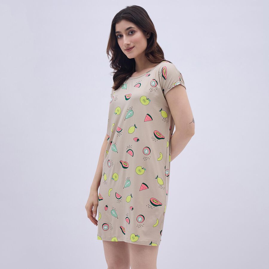 Women's Light Beige Round Neck Casual Nighty, Beige, large image number null