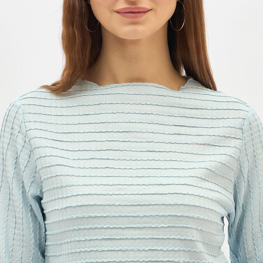 Women's Light Powder Blue Round Neck Casual Top, Light Blue, large image number null