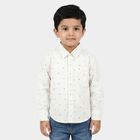 Boys White Geometric Spread Collar Regular Fit Shirt, White, small