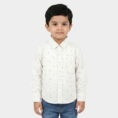 Boys White Geometric Spread Collar Regular Fit Shirt