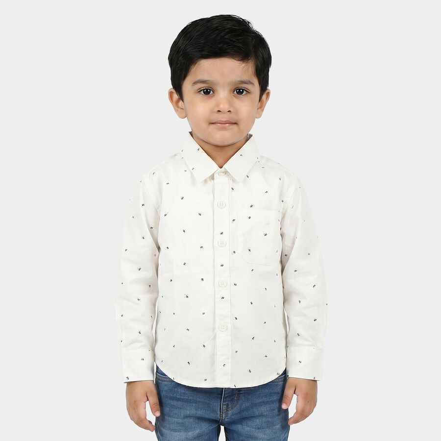 Boys White Geometric Spread Collar Regular Fit Shirt, White, large