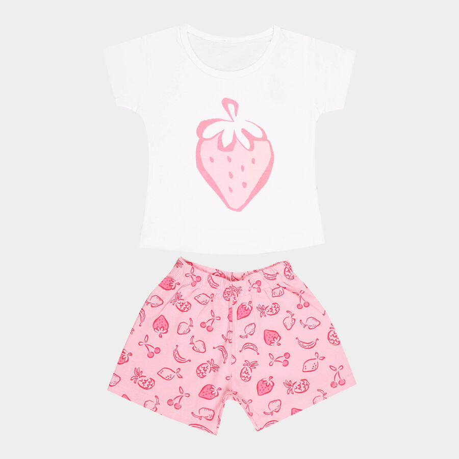 Girls Cotton Shorts Set, White, large image number null