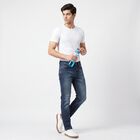 Men's Navy Blue Slim Fit Washed Jeans, गहरा नीला, small