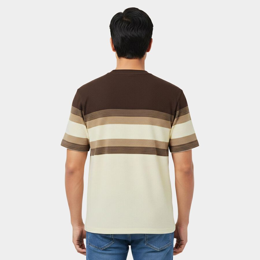 Men's Cream Round Neck Regular T-Shirt, ऑफ व्हाइट, large