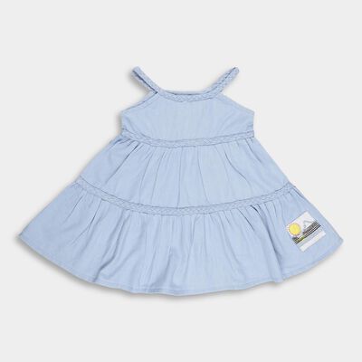 Girls' Light Powder Blue Braided Strap Tiered Frock