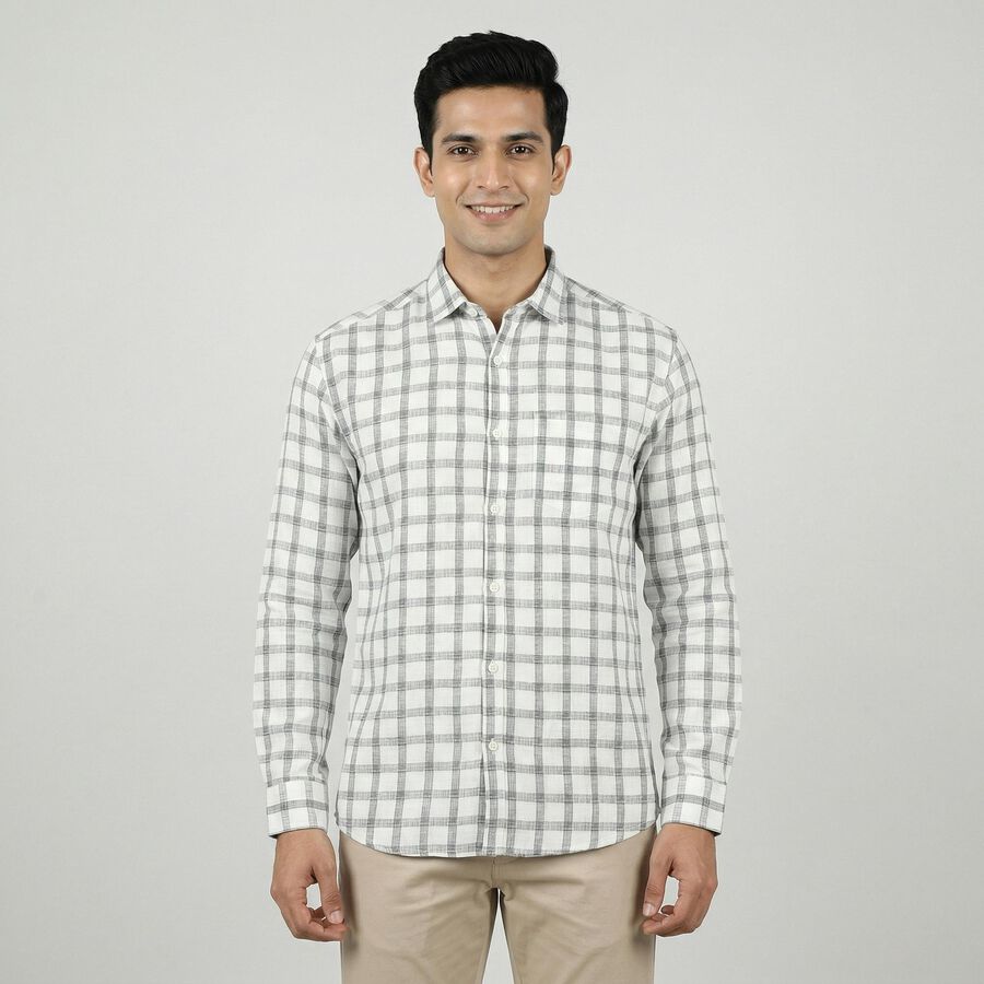 Men's White Cotton Classic Collar Casual Shirt, Off White, large