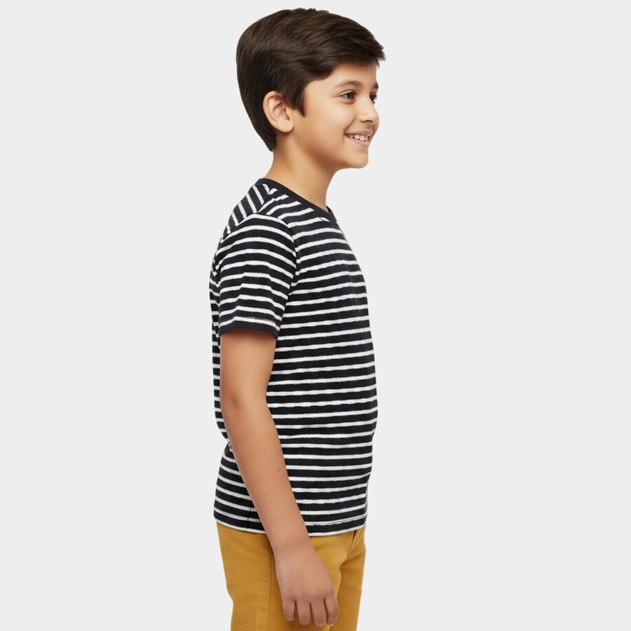 Boys Navy Blue Round Neck Casual T-Shirt, Navy Blue, large