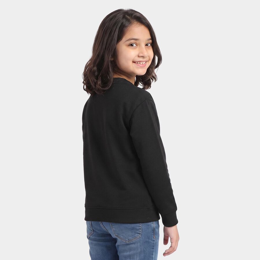 Girls' Black Crew Neck Pullover Sweatshirt, काला, large