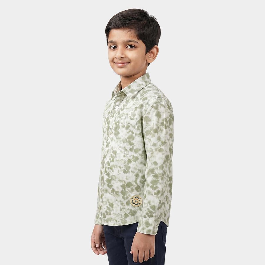 Boys Green Cotton Long Sleeve Collar Shirt, Light Green, large