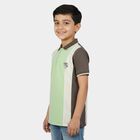 Boys' Charcoal Cotton Polo Neck Colorblocked T-Shirt, चारकोल, small