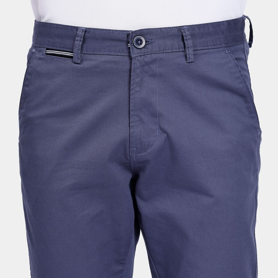 Men's Slim Fit Casual Trousers, मध्यम नीला, large image number null